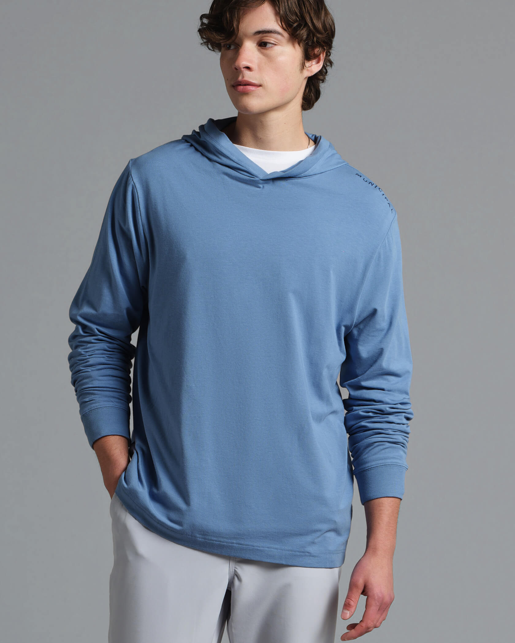 Enduro Stretch LS Hooded T-Shirt |Denim| front